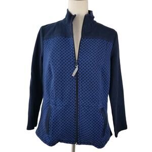Talbots Blue Zip Up Houndstooth Jacket Pockets Lined Nice Size Med P